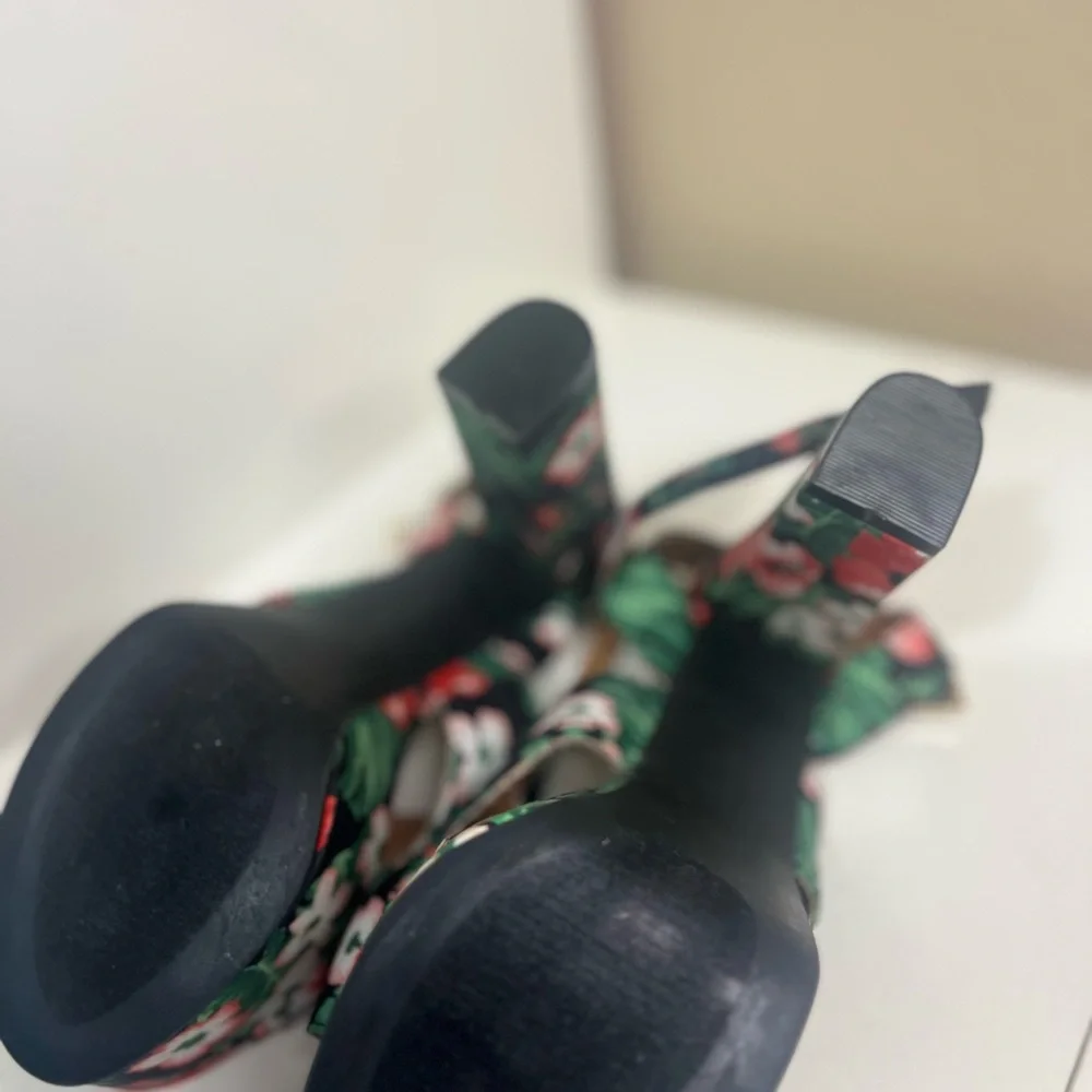 Floral Platform Heels | Tropical Print Chunky Heel Sandals